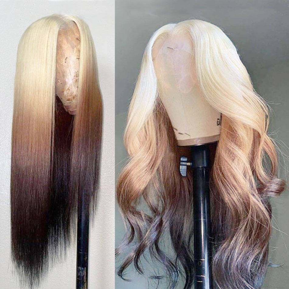 Coffee Color Elfin Preplucked 13 6 T Part Wig Highlight 613 Mix Color Straight Body Wave Lace Wig 150 Density Customize 7 Days