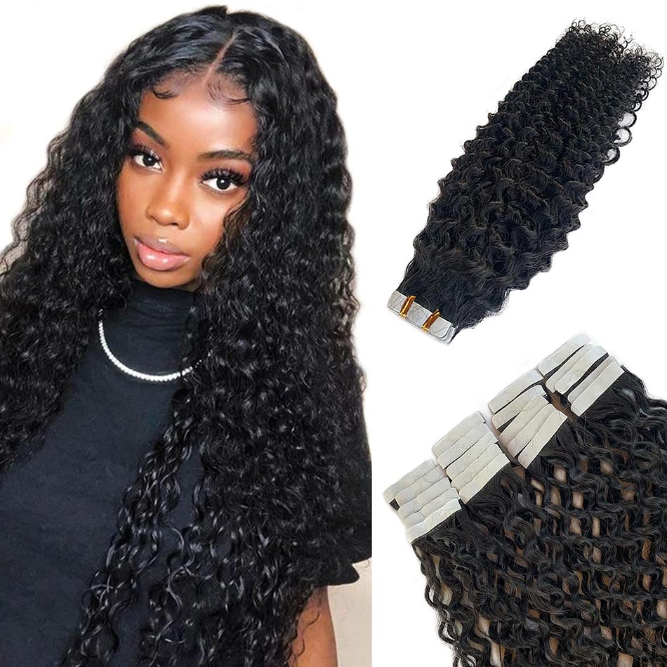 Elfin Hair New Arrival Tape In Extensions Deep Curly For Black Women  Microlink Microloop Hair Extensions 20pcs/40pcs/80pcs/120pcs 12-30inch